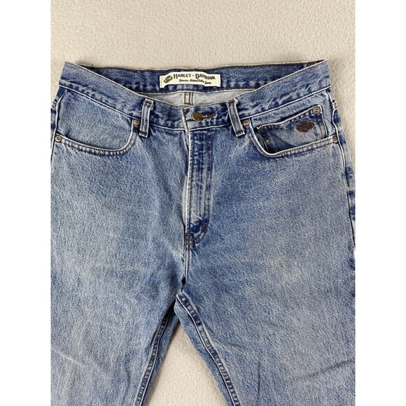 Harley Davidson Jeans Mens 31x29 Blue Denim Light Wash Straight Stains Tag 33x30 - Picture 3 of 16